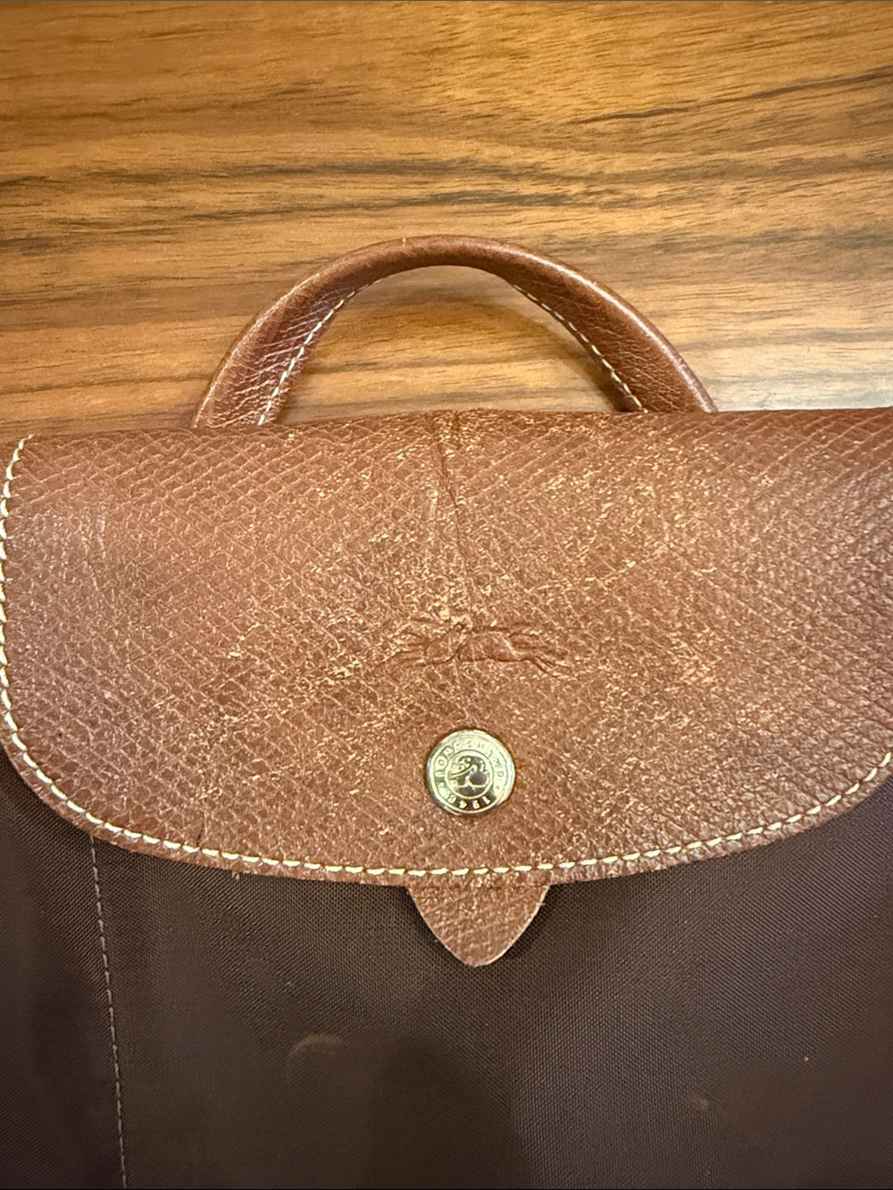 Longchamp Brown Nylon Backpack with Leather Flap - Picture 4 of 4